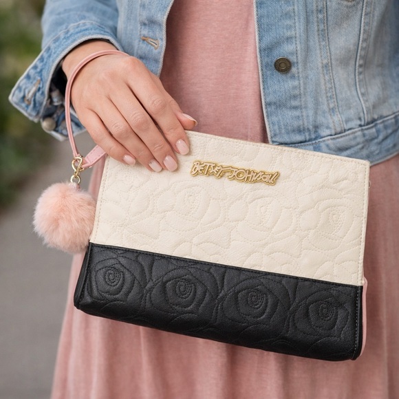 Betsey Johnson Pink and Black Floral Wristlet - Picture 2 of 4